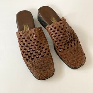 The Leather Collection Vintage 90s Woven Brown Sandal Slide Shoes
